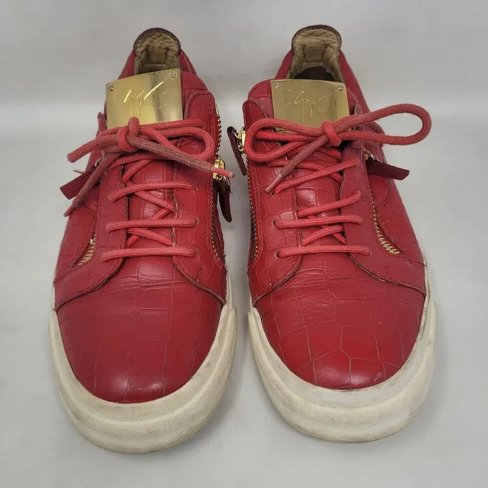 Giuseppe Zanotti Shoes EU40 US7 Red Leather Croc Embossed Low Top Lace Up Italy‎